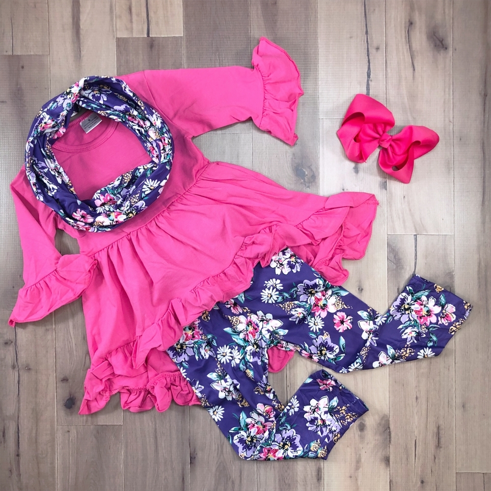 Violet And Floral Scarf Set